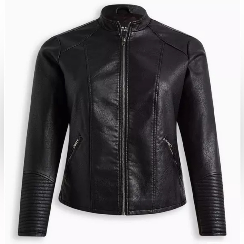 TORRID Faux Leather Collarless Moto Jacket | Black | 2X 18-20